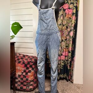Free People railroad striped denim overalls